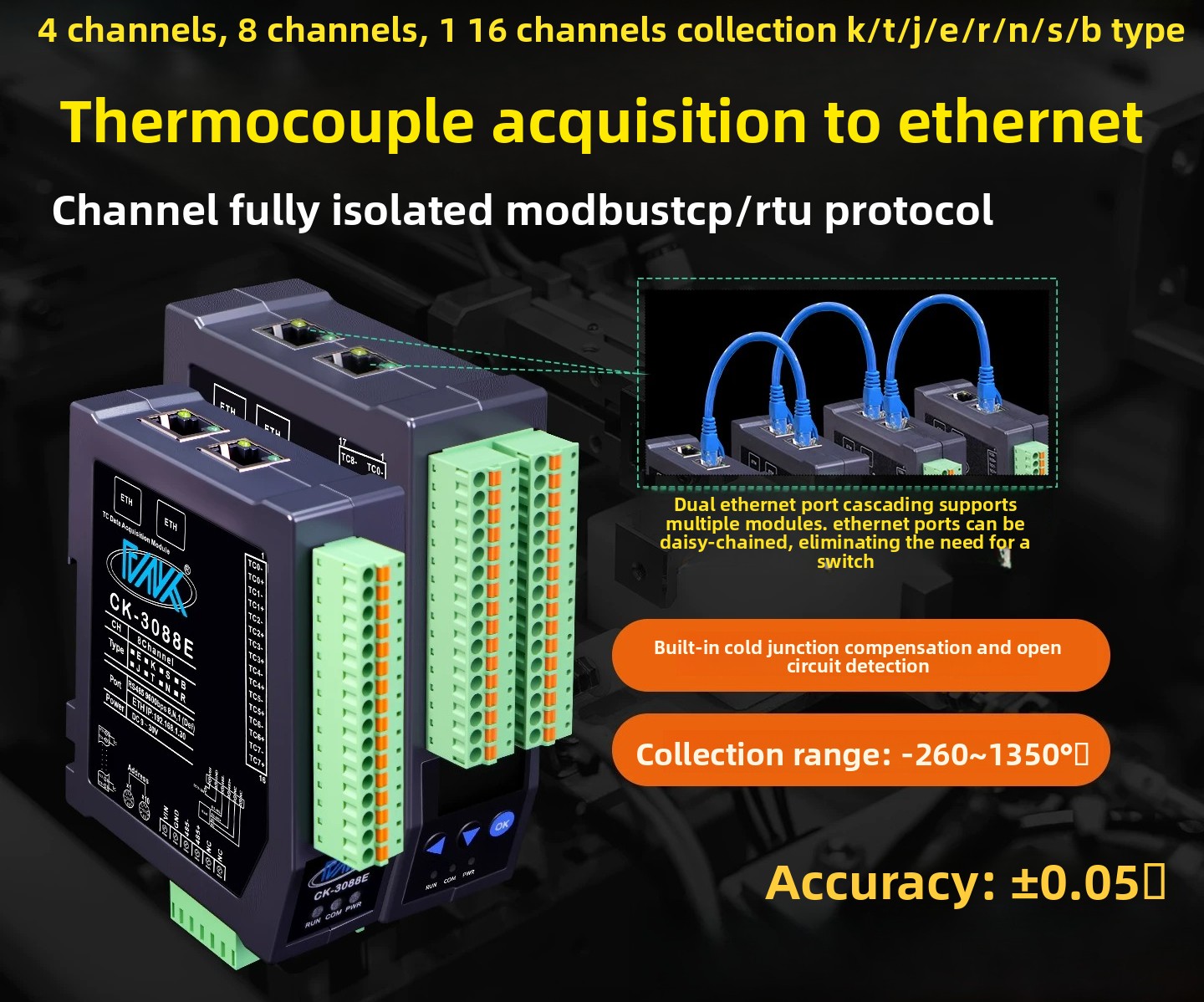 Power Over Ethernet - Gilt für 8CH vollständig isoliertes K-Typ-Thermoelement-Thermowiderstands-Temperaturmodul